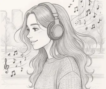 Girl with headphones profile drawing