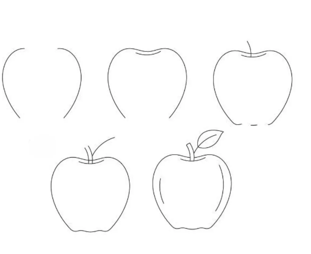 Simple easy apple drawing step by step for beginners kids and adults with pencil &mdash; 5 steps