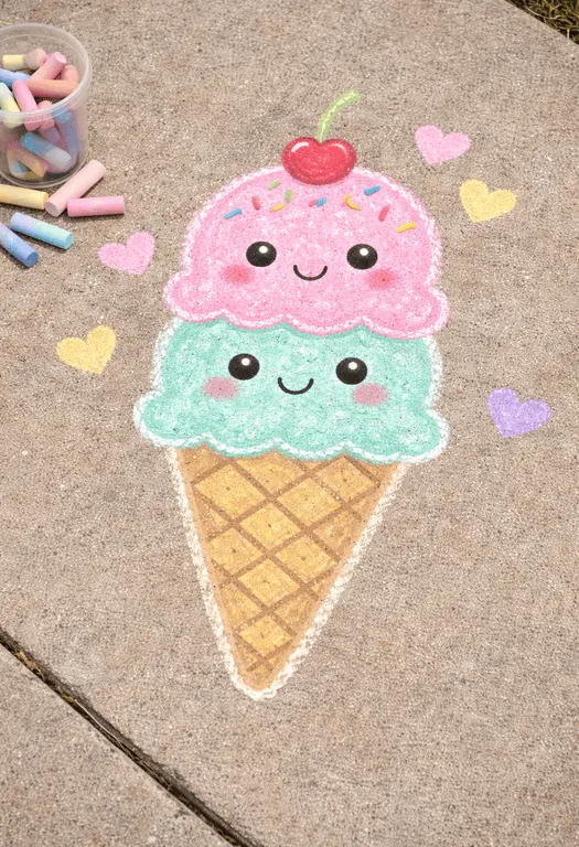 Cute kawaii ice cream chalk drawing easy step by step