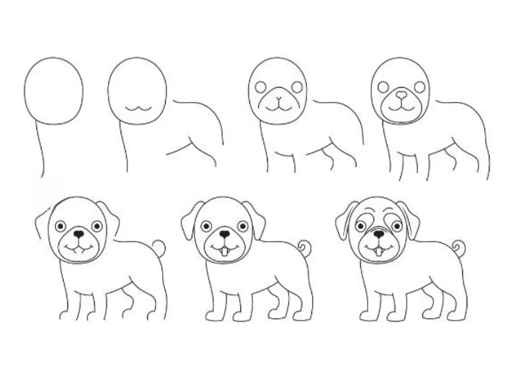 Simple easy dog drawing step by step for beginners and kids with pencil &mdash; chihuahua 6-step tutorial