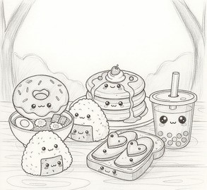 Cute kawaii food drawings with happy faces